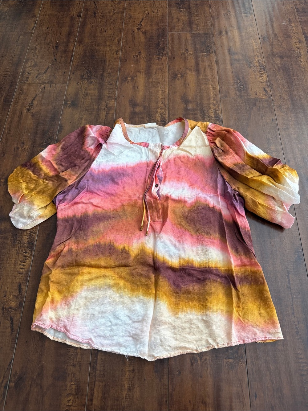 Matilda Jane Tie-Dye Peasant Tunic in Pink, Yellow & Brown